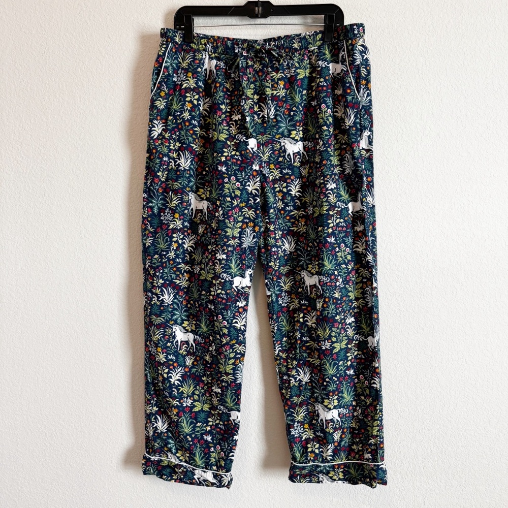 Fresh Print Unicorn Garden Blue Floral Pants and Shirt Pajama Set Size XL - Picture 8 of 14